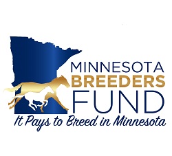 color image of the Minnesota Fund logo, blue state, blue text, gold horse